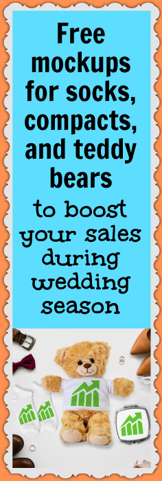 Mockups for socks, compact mirrors, and teddy bears to increase your ecommerce business sales during wedding season