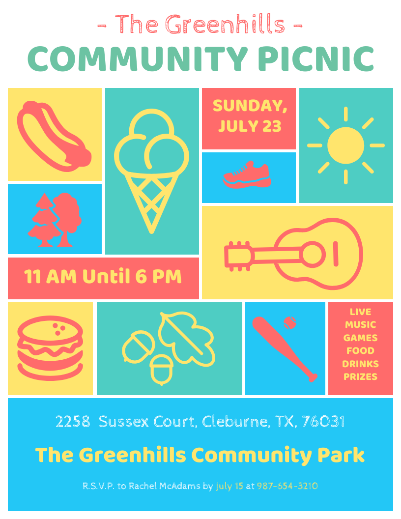 Vibrant Community Picnic Event Poster