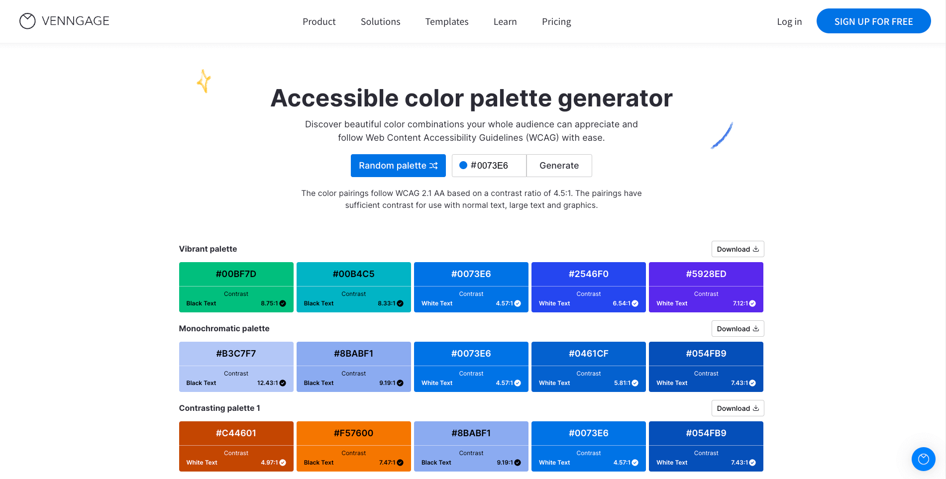 Venngage's accessible color palette generator