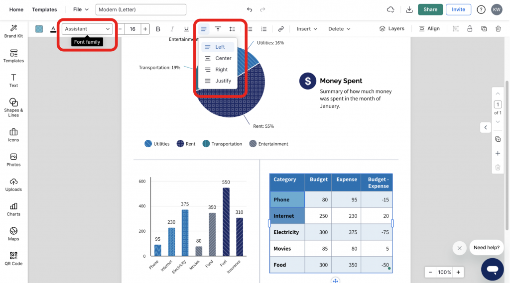 Organize Text in Venngage Editor