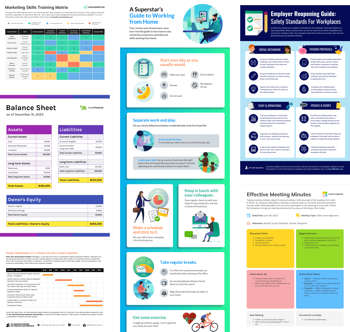 Collage of various template examples available